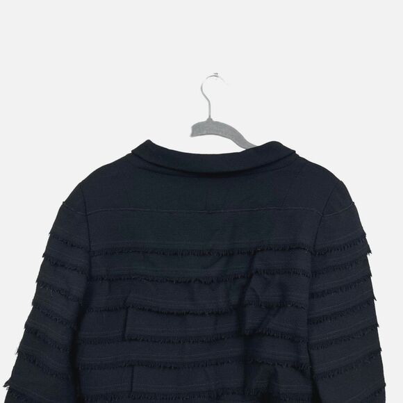 Amelia Toro Womens Wool Blazer‎ Tiered Fringed Trim 3/4 Sleeve Lined Black Sz 6 - Picture 6 of 6